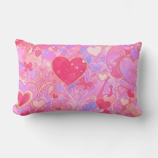 Heart & Bow Dreamscape Maximalist Throw Pillow ランバークッション (正面)