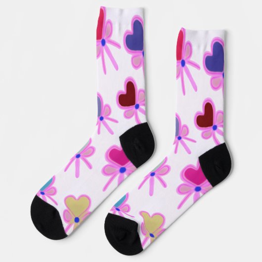  Heart Bow Pattern Personalized Gift Crew Socks ソックス (左)