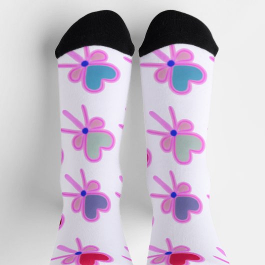  Heart Bow Pattern Personalized Gift Crew Socks ソックス (上部)