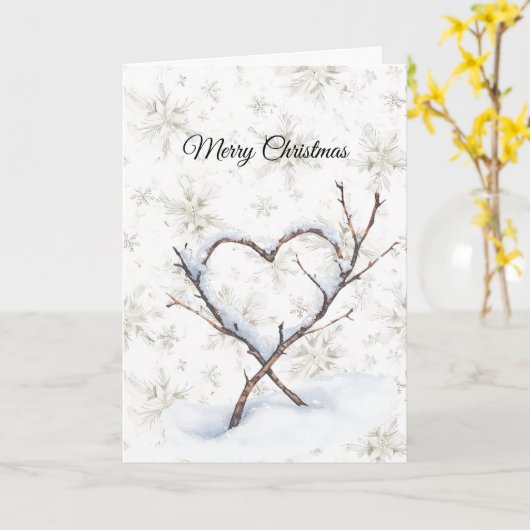Heart Branch Snow Snowflakes Christmas カード (黄色い花)