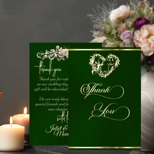 Heart & Calligraphy - Emerald サンキューカード