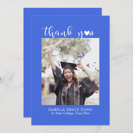 Heart Calligraphy Script Graduation サンキューカード (正面/裏面)