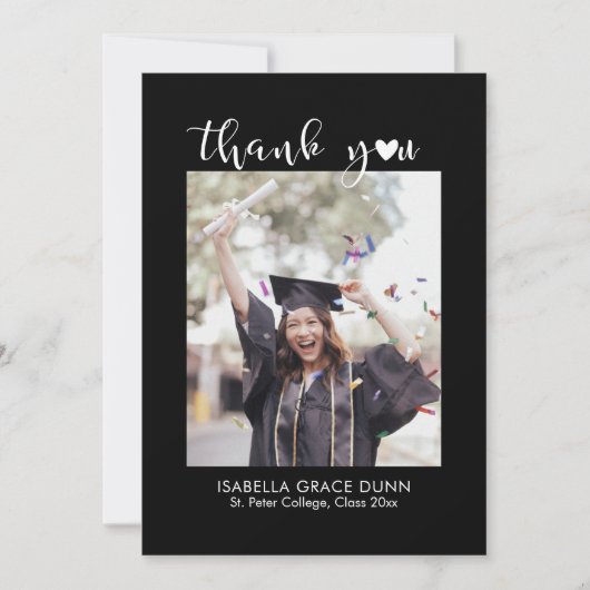 Heart Calligraphy Script Graduation サンキューカード (正面)