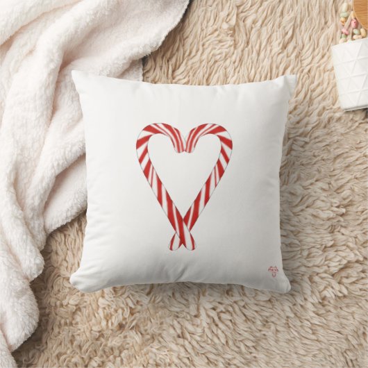 Heart Candy Cane Reversible Throw Pillow クッション (ブランケット)