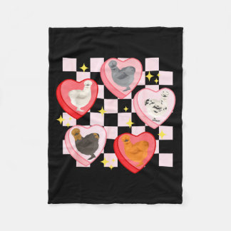 Heart Candy Silkie Chicken Valentine Farmer Animal フリースブランケット