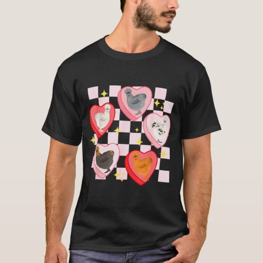 Heart Candy Silkie Chicken Valentine Farmer Animal Tシャツ (正面)