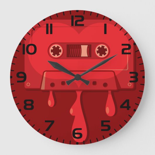 Heart Cassette Tape with Melting Drips ラージ壁時計 (正面)
