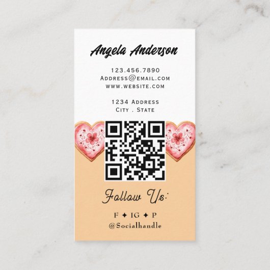 Heart Cookie Trendy QR Code and Website 名刺 (裏面)