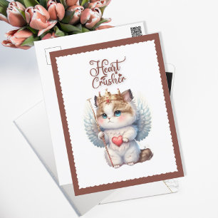 Heart Crusher Cute Chibi Angel Wing Cat Valentine シーズンポストカード