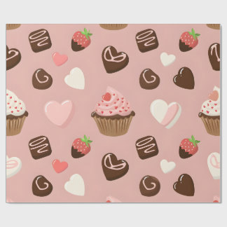Heart Cupcake Chocolate Valentine Wrapping ラッピングペーパー