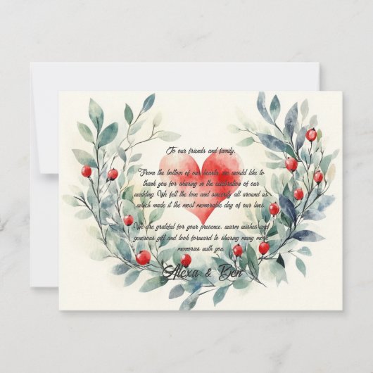 Heart Custom Wedding Thank You Card ノートカード (正面)