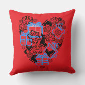 Heart cute Christmas doodle red black monogram  クッション (裏面)