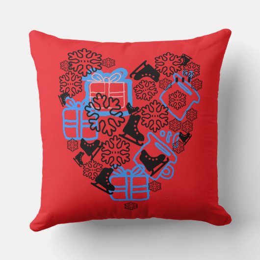 Heart cute Christmas doodle red black monogram  クッション (裏面)