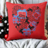 Heart cute Christmas doodle red black monogram  クッション