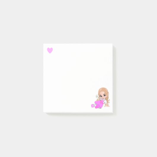 Heart & Cute Fairy with Daisy on White ポストイット (正面)