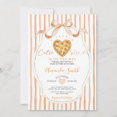 Heart Cutie Pie Stripes Bow Baby Shower 招待状 (正面)