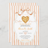 Heart Cutie Pie Stripes Bow Baby Shower 招待状 (正面/裏面)