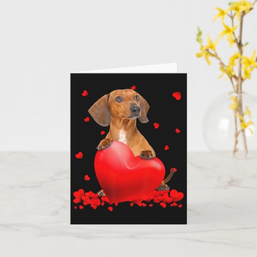Heart Dachshund Dog Lover Christmas Valentines Day カード (黄色い花)