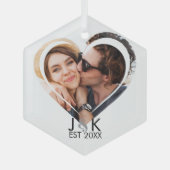 Heart Dating Couple Girlfriend Boyfriend Photo  ガラスオーナメント (正面)