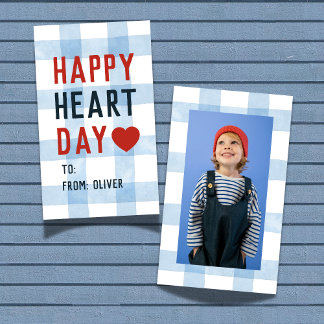 Heart Day Blue Gingham Valentine's Classroom Card ノートカード