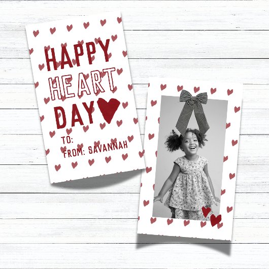 Heart Day Gingham Bow Valentines Classroom Card ノートカード