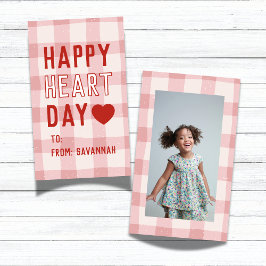 Heart Day Pink Gingham Valentines Classroom Card ノートカード
