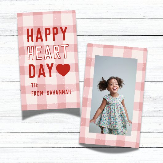 Heart Day Pink Gingham Valentines Classroom Card ノートカード