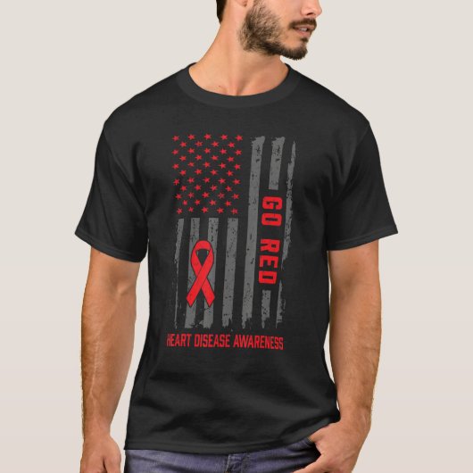 Heart Disease American Flag Go Red Heart Disease A Tシャツ (正面)