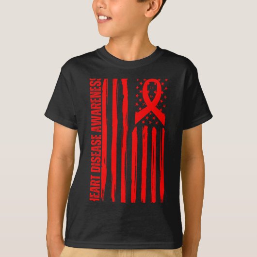Heart Disease Awareness American Flag Chd Congenit Tシャツ (正面)