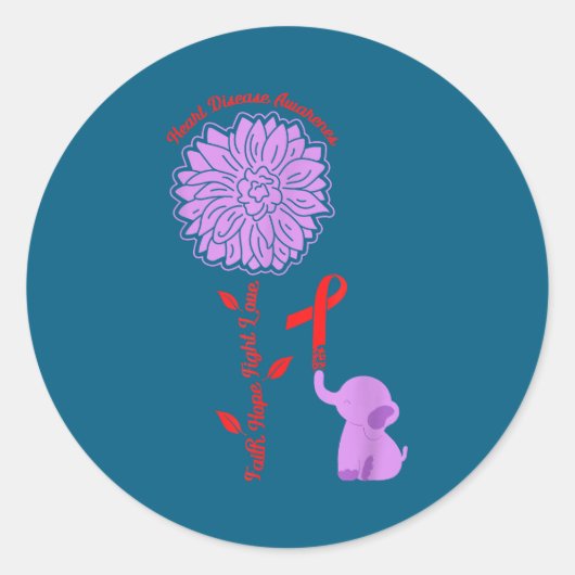 Heart Disease Awareness Faith Hope Fight Love Card ラウンドシール (正面)