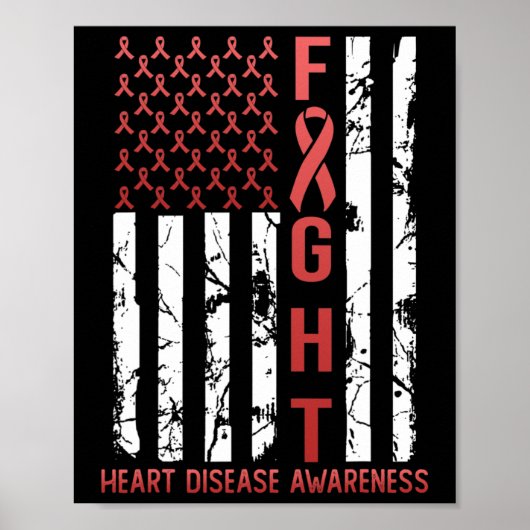 Heart Disease Awareness February Usa Flag Ribbon R ポスター (正面)