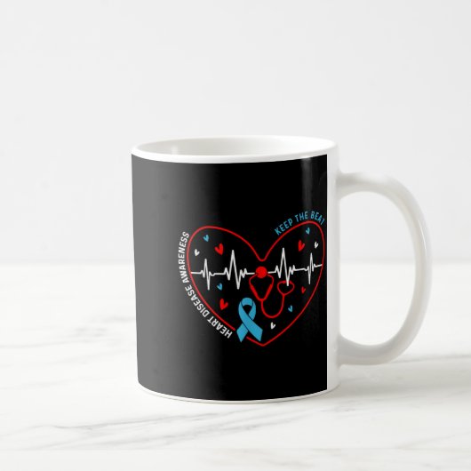 Heart Disease Awareness Heartbeat Survivor Warrior コーヒーマグカップ (右)