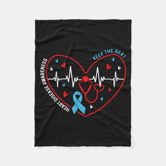 Heart Disease Awareness Heartbeat Survivor Warrior フリースブランケット (正面)