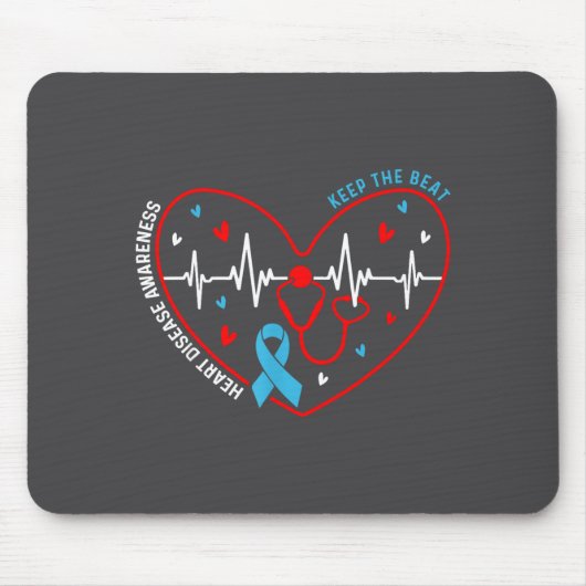 Heart Disease Awareness Heartbeat Survivor Warrior マウスパッド (正面)
