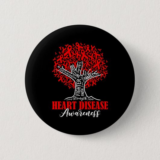 Heart Disease Awareness Month Fighter Tree With Re 缶バッジ (正面)