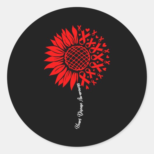Heart Disease Awareness Month Sunflower For Women  ラウンドシール (正面)