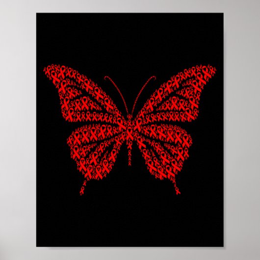 Heart Disease Awareness Red Ribbon &amp; Heart Hea ポスター (正面)