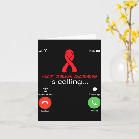 Heart Disease Awareness Red Ribbon Heart Attack Su カード (黄色い花)