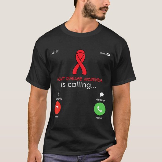 Heart Disease Awareness Red Ribbon Heart Attack Su Tシャツ (正面)