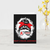 Heart Disease Awareness Red Ribbon Heart Messy Bun カード (黄色い花)