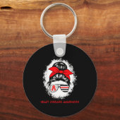 Heart Disease Awareness Red Ribbon Heart Messy Bun キーホルダー (正面)