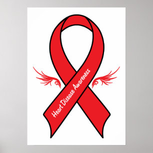 Heart Disease Awareness Ribbon with Wings ポスター
