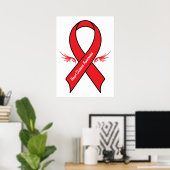 Heart Disease Awareness Ribbon with Wings ポスター (ホームオフィス)