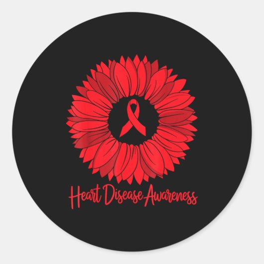 Heart Disease Awareness Sunflower Go Red Women Hea ラウンドシール (正面)