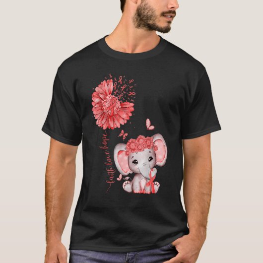 Heart Disease Cute Elephant With Sunflower And Red Tシャツ (正面)