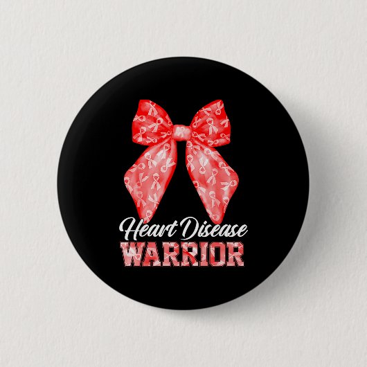 Heart Disease Warrior Red Ribbon Heart Disease Awa 缶バッジ (正面)