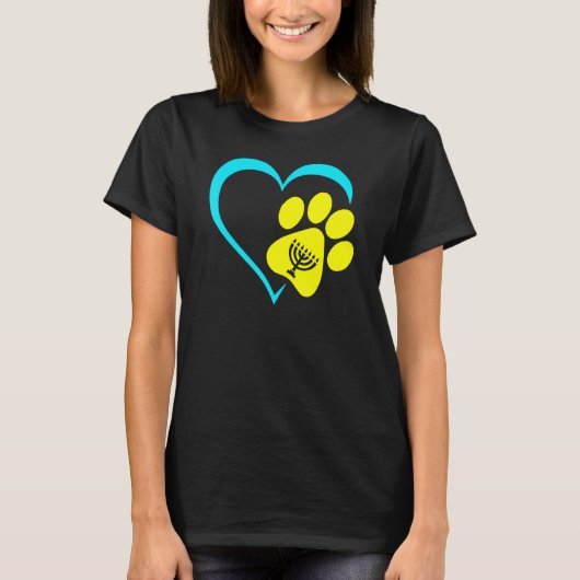 Heart Dog Paw Print Menorah Hanukkah Chanukah Jewi Tシャツ (正面)