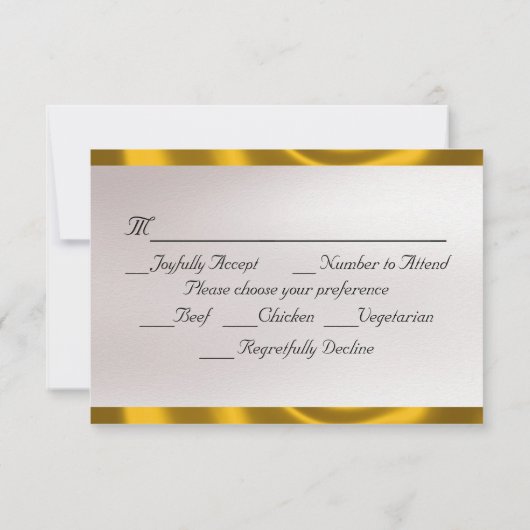 Heart, Doves & Ribbon - Emerald/Gold 出欠カード (裏面)