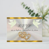 Heart, Doves & Ribbon - White/Gold 出欠カード (スタンド正面)