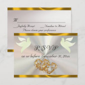 Heart, Doves & Ribbon - White/Gold 出欠カード (正面/裏面)